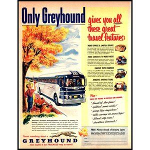 1951 Greyhound Bus Lines Vintage Print Ad American Road Trip Produce Stand Photo